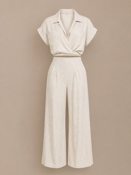 Fashion Nova Pants - Wide-Leg Linen Blend Pants set in Cream